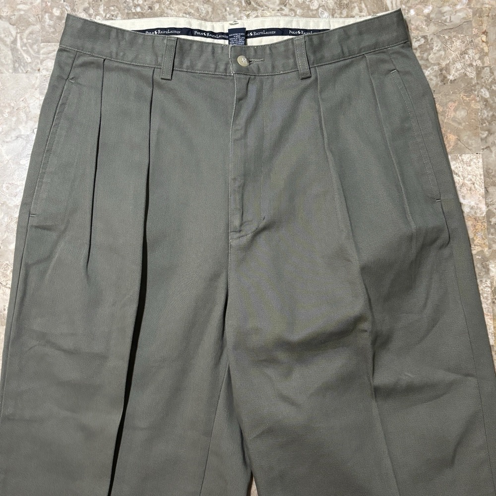 Polo Ralph Pants Mens 33x32 Green Double Pleat Chino Preppy Cotton Vintage
